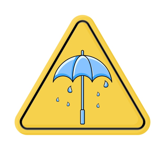 Vector illustration of a weather warning with an umbrella icon and raindrops