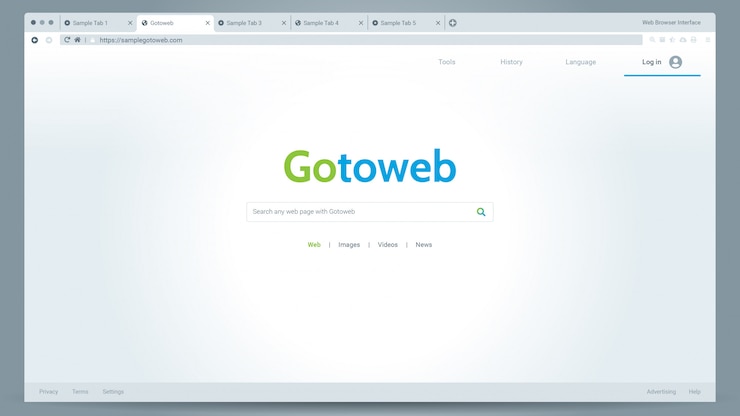 Vector illustration of web browser light mode window ui vector with a sample browser app