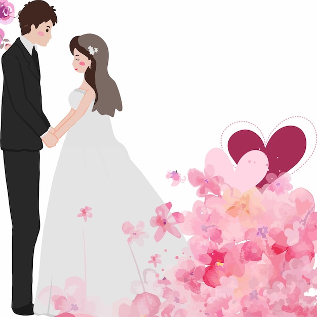 花の飾り付きの結婚式のイラスト