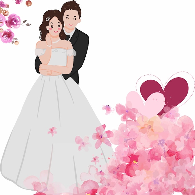 Illustration of a wedding with flower decorations