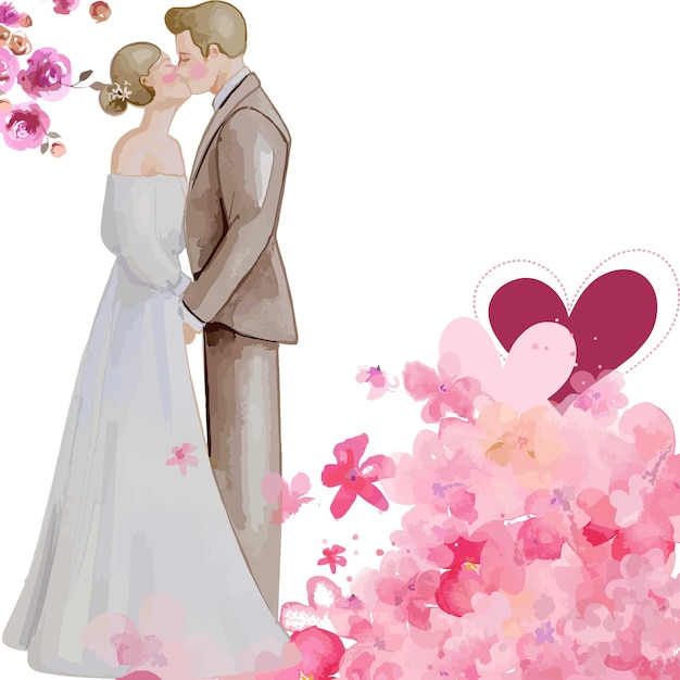 Vettore illustrazione di un matrimonio con decorazioni floreali