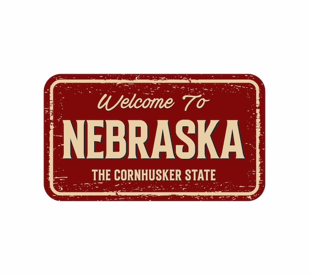 흰색 배경에 고립 된 NEBRASKA CORNHUSKER STATE 기호에 오신 것을 환영합니다.