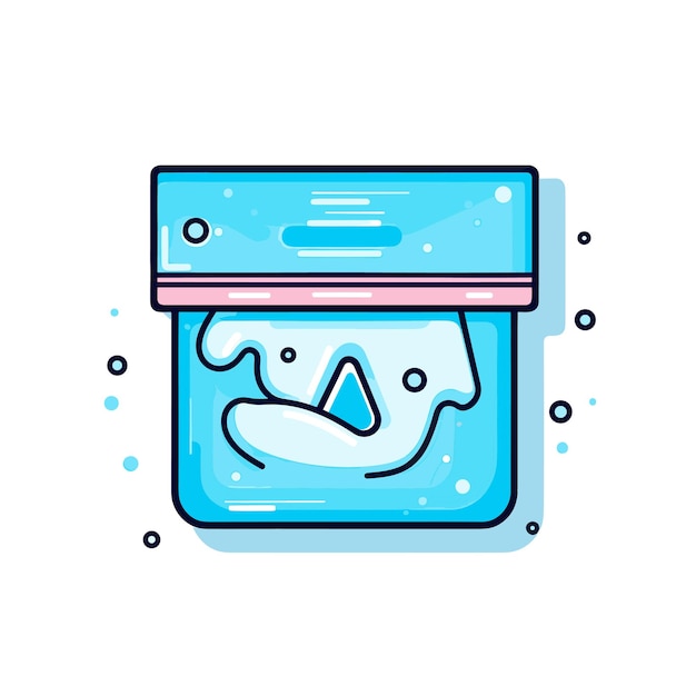 An illustration of a whale in a blue container with a whale on the bottom.