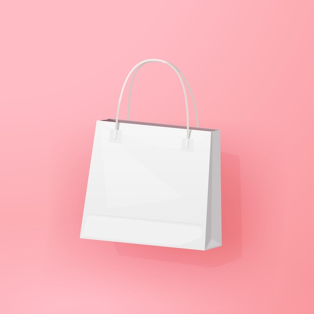 Illustration of white shopping paper bag on pink backdrop wiht some shadow