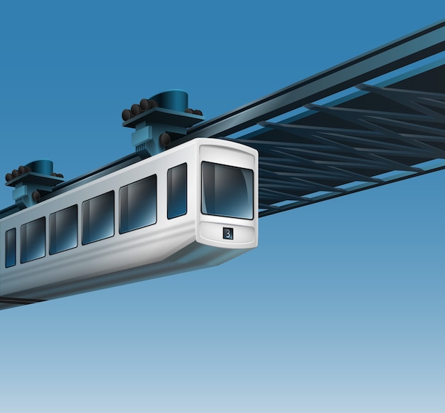 Vector illustration of white wagon of monorail suspension railway. isolated on background