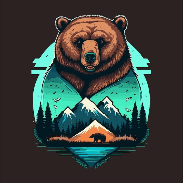 Illustration of Wild Bear Head Logo concept for Mascot Icon or Poster