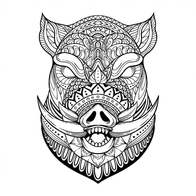 illustration of wild boar zentangle