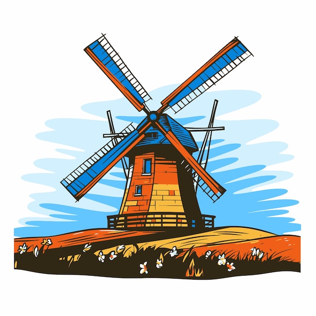 illustration of a windmill in pop art style