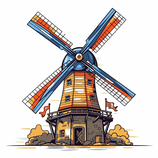 Illustration of a windmill in pop art style