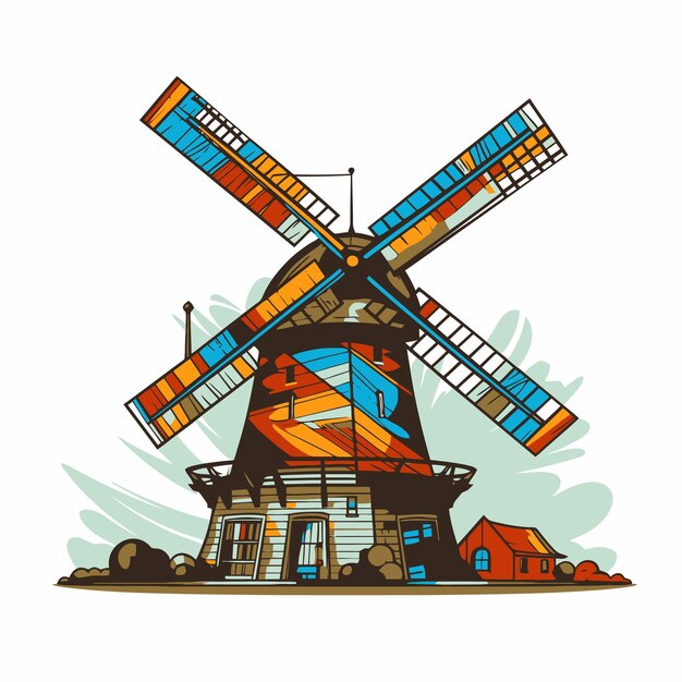 Illustration of a windmill in pop art style