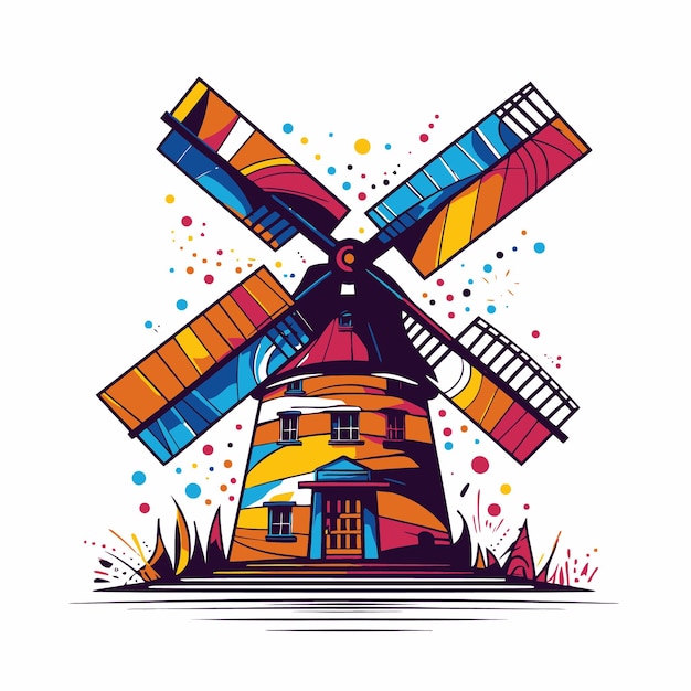 Illustration of a windmill in pop art style