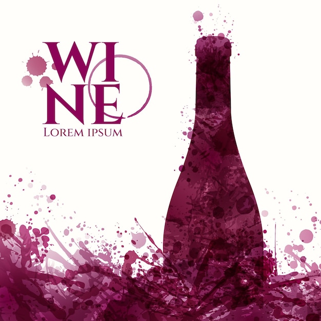 Illustration of wine bottle with red wine stains