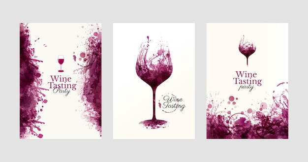 Illustration of wine glass and backgrounds with red wine stains