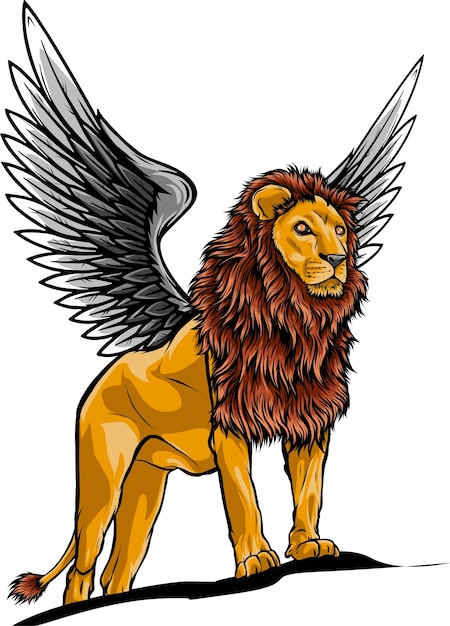 Vector illustration of winged lion in vector