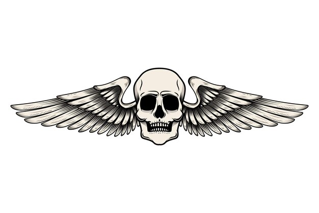 Illustration of winged skull in tattoo style isolated on white background. design element for logo, label, badge, sign. vector illustration