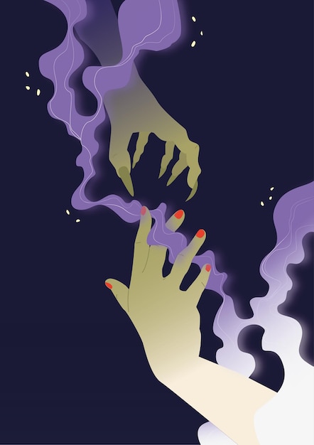 Illustration of a witch's hand bewitching another