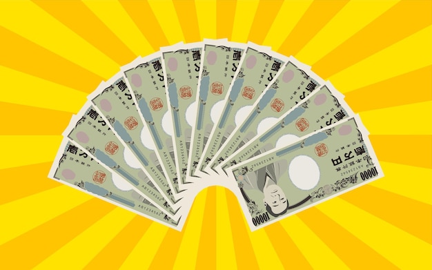 Illustration with 100000 yen highlighted with a radial background