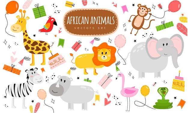 Illustration with animals lettering african animals vector set holiday elements Illustration with animals and the inscription african animals vector set