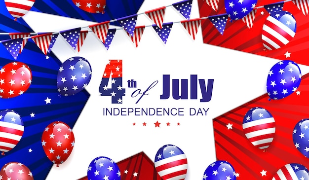 Vector illustration with balloons with symbols of america usa independence day