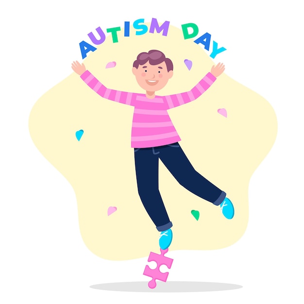 Illustration with boy about world autism day celebrated on april 2