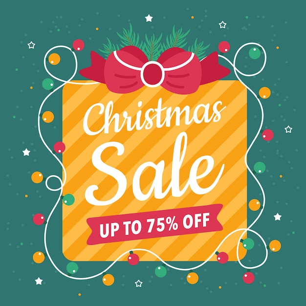 illustration with a christmas discount a gift and a garland