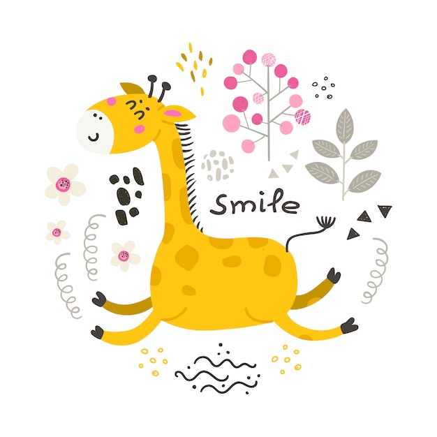 Illustration with cute giraffe