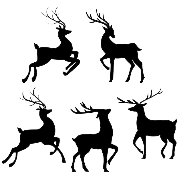 Vector illustration with deer silhouettes isolated on white background