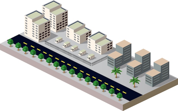 Illustrazione con elementi di edifici urbani e industriali