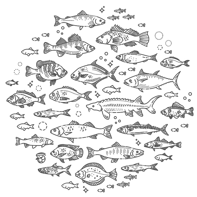 Illustrazione con pesce concetto di alimentazione sana illustrazione vettoriale