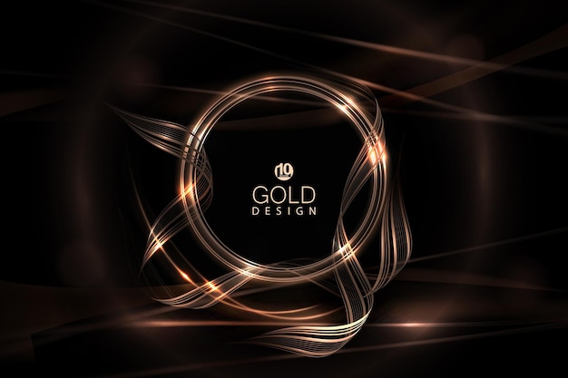 Illustration with a golden round frame with glitter in a rich shade on a black background