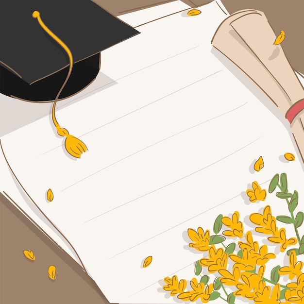 Vettore un'illustrazione con cappelli e fiori di graduazione