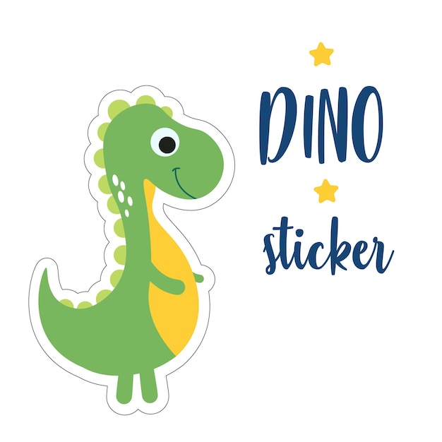 Illustration with green dinosaur sticker