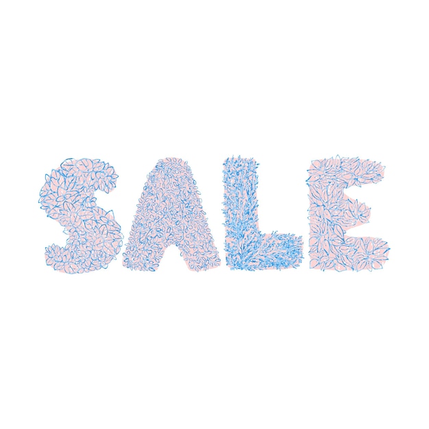꽃으로 만든 손으로 그린 글자 판매 단어 판매와 그림 다채로운 타이포그래피 디자인