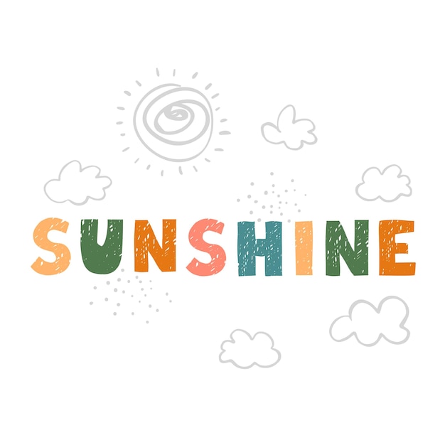 스칸디나비아 스타일의 Sunshine 다채로운 타이포그래피 디자인으로 손으로 그린 그림