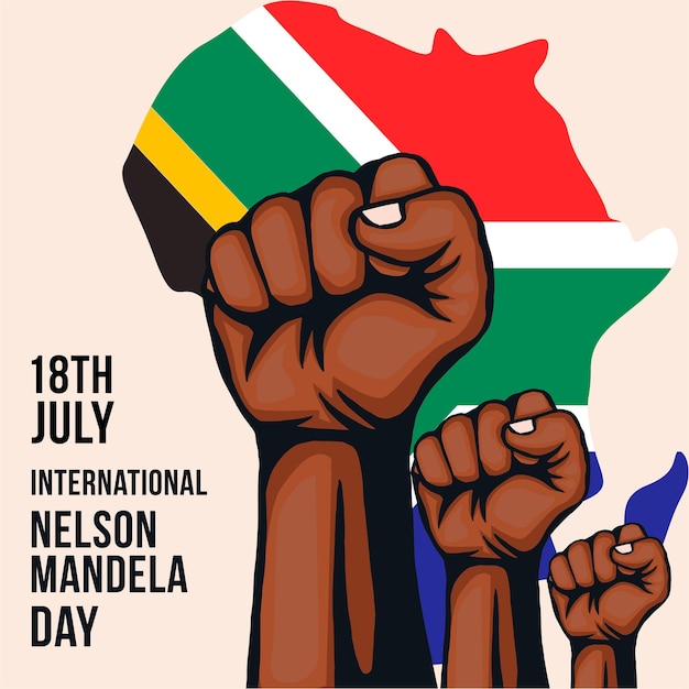 Vector illustration with hands showing unity and power for international mandela day