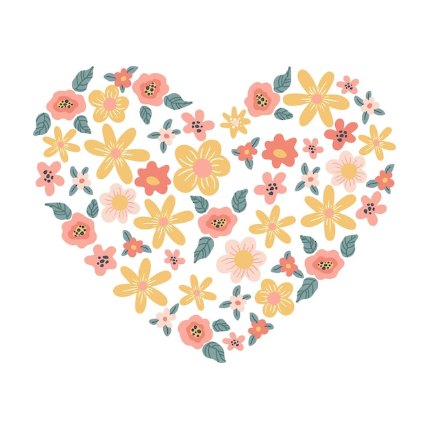 Vector illustration with a heart made of flowers suitable for printing cards for valentines day