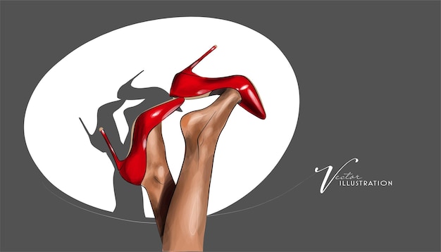 Vector illustration with legs of woman in fashion red shoes