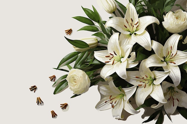 흰색 배경에 고립 된 가벼운 백합 꽃 그림