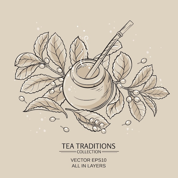 Illustration with mate tea in calabash and bombilla