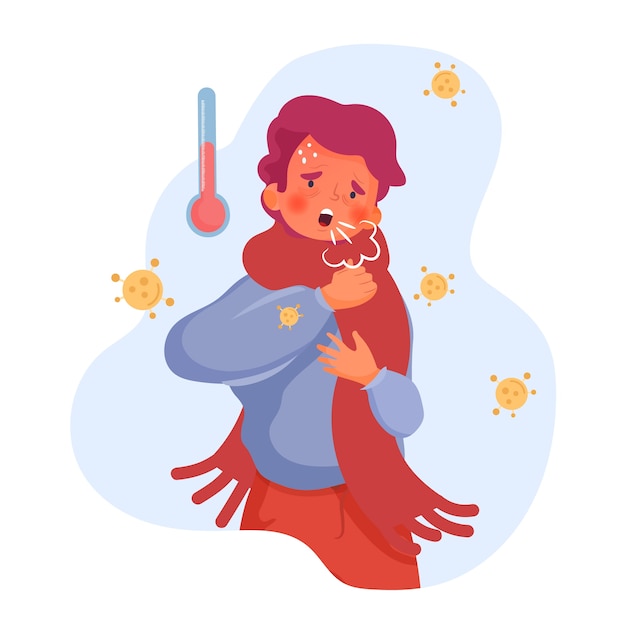 Illustration with person with cold