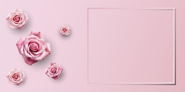 Vettore illustrazione con rose su uno sfondo rosa