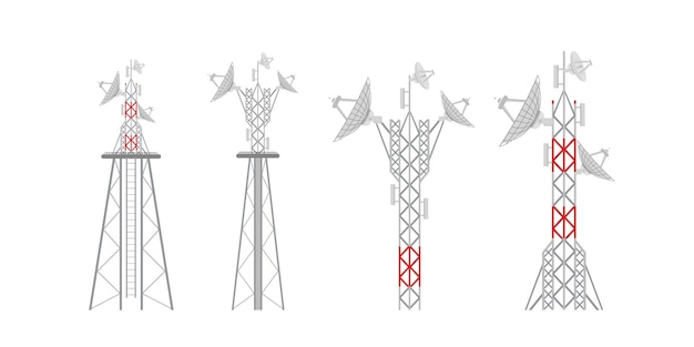 Illustration with set of antenna silhouettes isolated on white background