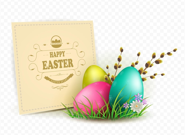 Illustration with square frame and easter eggs design element