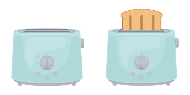 ベクトル 青いトースターをイメージしたイラストトーストと空のトースター