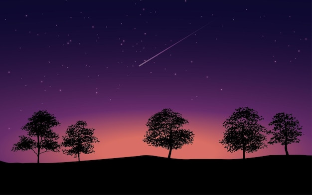 Illustrazione con alberi e notte stellata