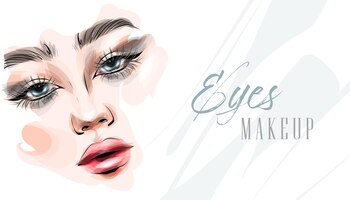 illustration with woman's eyes, eyelashes and eyebrows. realistic sexy makeup look. logo for brow