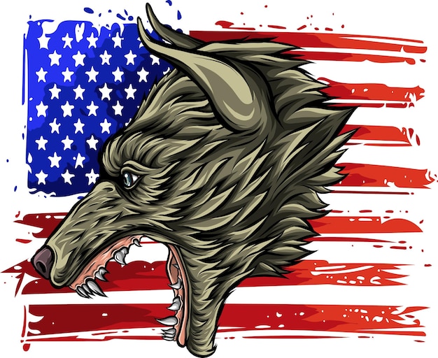 illustration of wolf head with amrican flag