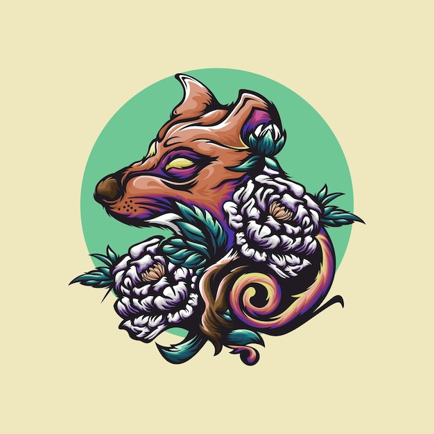 Illustration wolf head with flowers design vector