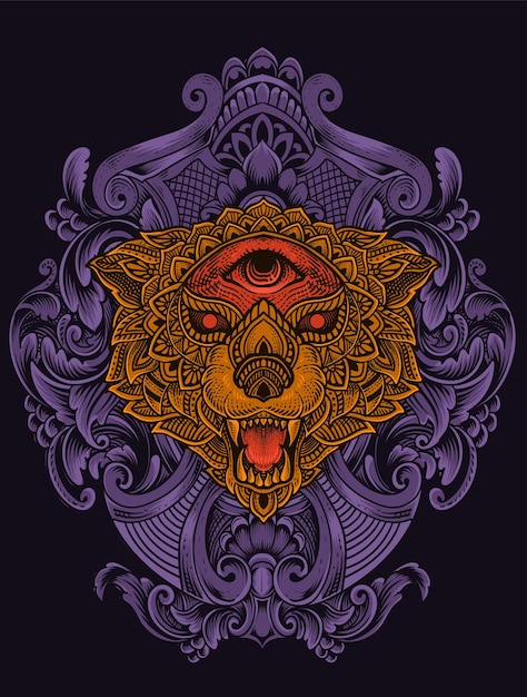 Illustration wolf head with mandala style