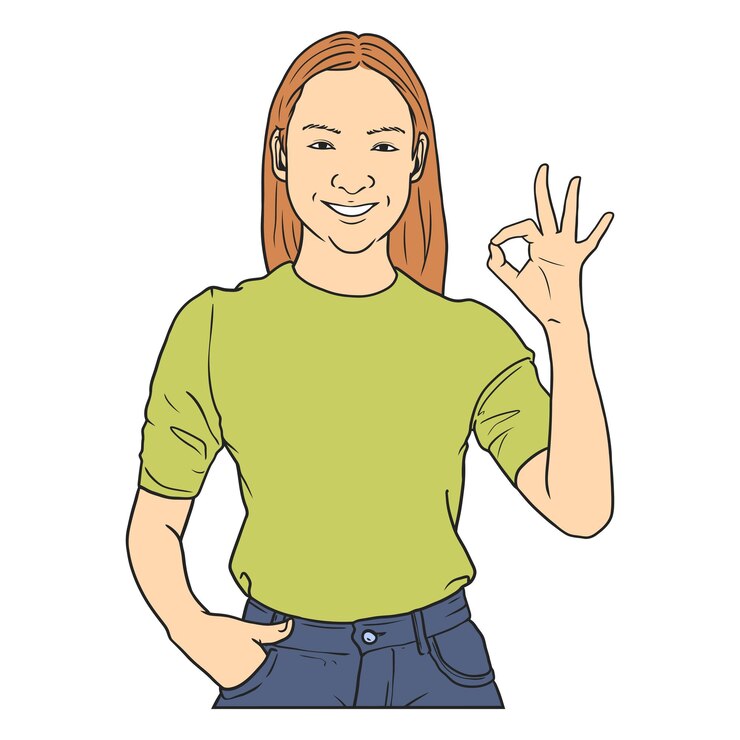 Illustration of woman agreeing with ok pose